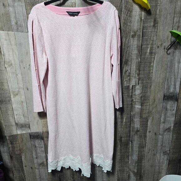 Ming Wang Floral Lace Hem Knit Sheath Dress Whisper Pink NWT $240 - Picture 2 of 8